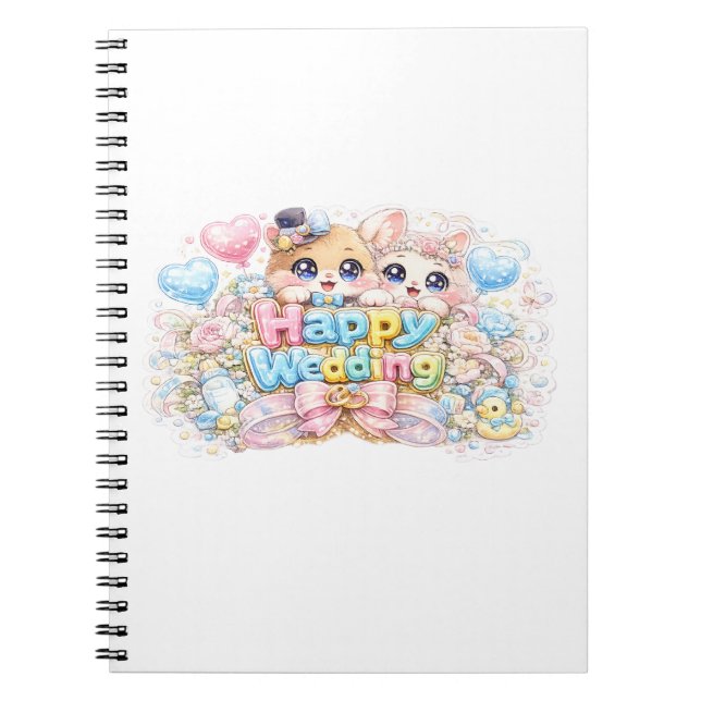 Cute Kawaii Happy Wedding Couple Animals Pastel Pi Notebook (Front)