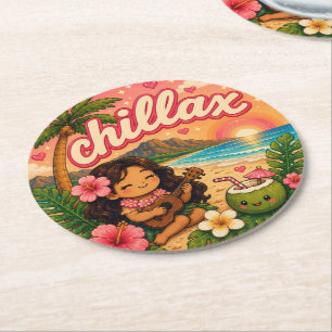 cute kawaii hawaii round paper coaster