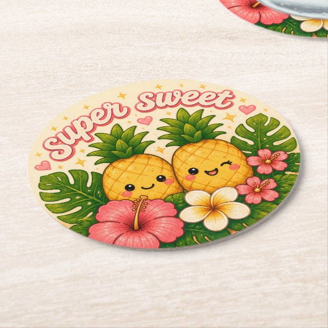 cute kawaii hawaii  round paper coaster (Angled)
