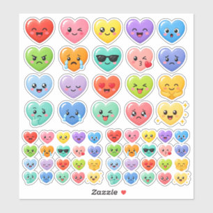 Cute Kawaii Heart Emoji Set Colorful Emotion