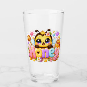 Cute Kawaii Honey Bee Name Pastel Pink Sparkling B Glass