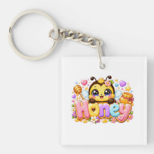 Cute Kawaii Honey Bee Name Pastel Pink Sparkling B Key Ring