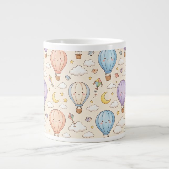 Cute Kawaii Hot Air Balloon Seamless Pattern Large Coffee Mug (Front)