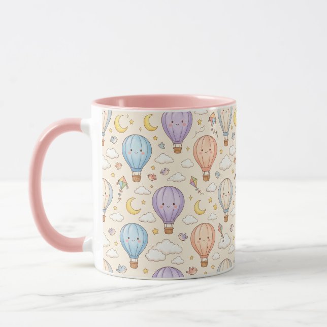 Cute Kawaii Hot Air Balloon Seamless Pattern Mug (Left)