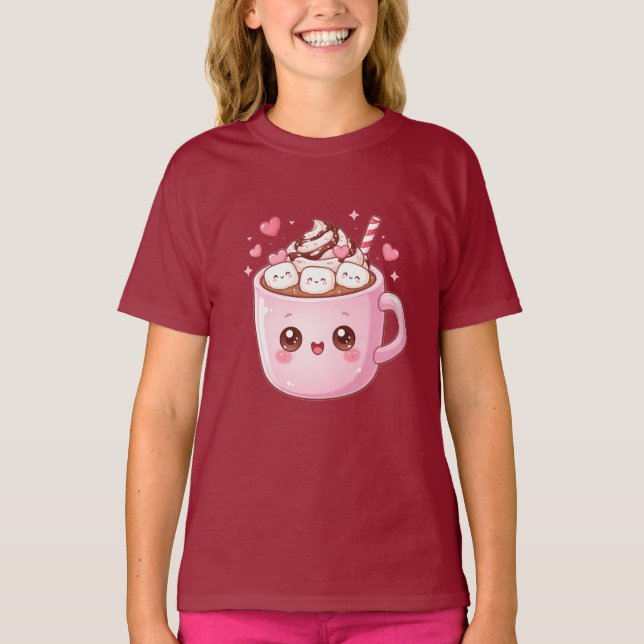 Cute Kawaii Hot Chocolate Mug with Marshmallows T-Shirt (Front)