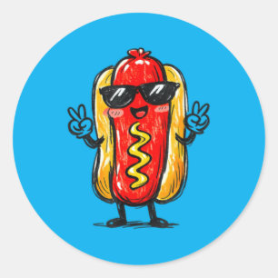 Cute Kawaii Hot Dog Cartoon Funny Food Lover Shirt Classic Round Sticker