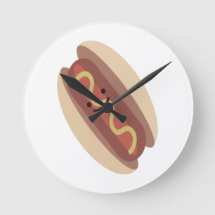 Cute Kawaii Hot Dog Round Clock