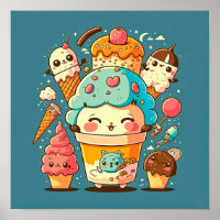 Cute kawaii ice cream cartoon vector illustration.