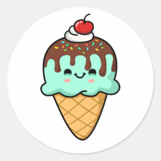 Cute Kawaii Ice Cream Cone Classic Round Sticker