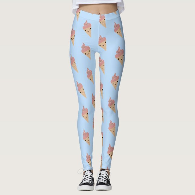 Cute Kawaii Ice Cream Cone Pattern Leggings (Front)