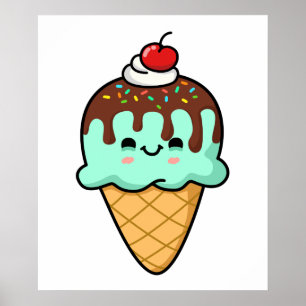 Cute Kawaii Ice Cream Cone Poster
