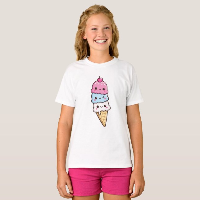 Cute Kawaii Ice Cream Cone  T-Shirt (Front Full)