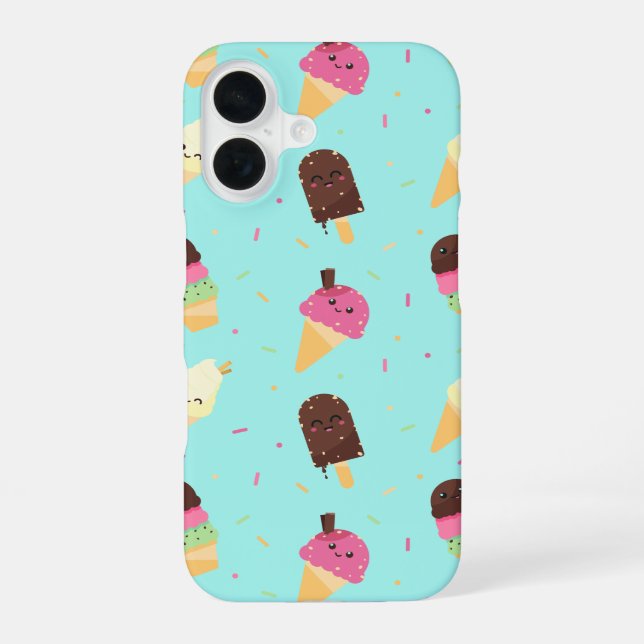 Cute Kawaii Ice Cream Pattern iPhone 16 Case (Back)