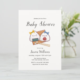 Cute Kawaii Janpanese Bow Onigiri Baby Shower Invitation