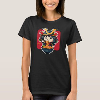 Cute kawaii japan samurai eating ramen or noodle T-Shirt