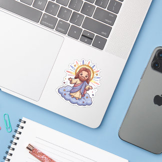 Cute Kawaii Jesus on Cloud | Christian Faith Illus