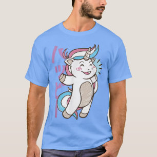 Cute Kawaii Jumping Unicorn Kawaii Sketch Design T-Shirt