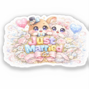 Cute Kawaii Just Married Couple Animals Pastel Pin