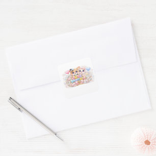 Cute Kawaii Just Married Couple Animals Pastel Pin Square Sticker