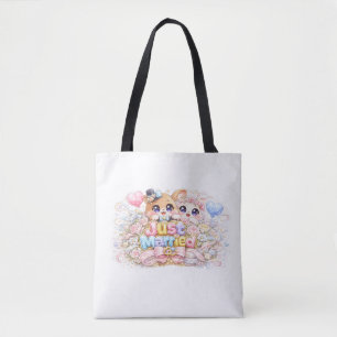 Cute Kawaii Just Married Couple Animals Pastel Pin Tote Bag
