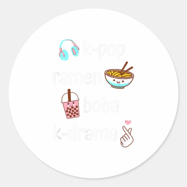 Cute Kawaii K-Pop Ramen Boba Bubble Tea Classic Round Sticker (Front)