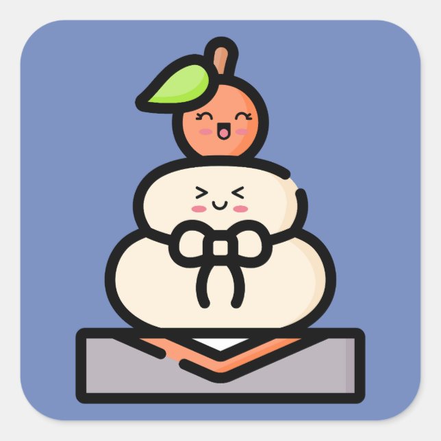 Cute Kawaii Kagami Mochi Square Sticker (Front)