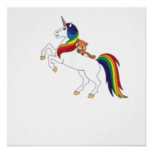 Cute Kawaii Kids Unicorn Red Panda Lover T-Shirt Poster