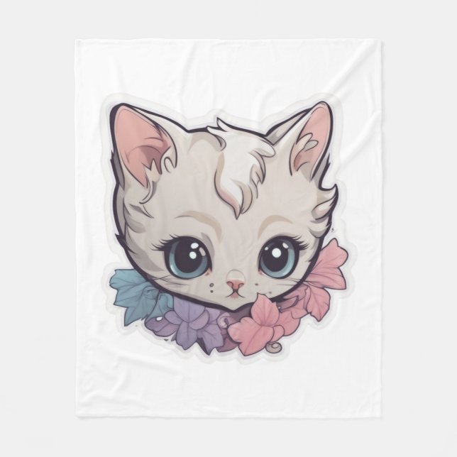 Cute Kawaii Kitten  1 Fleece Blanket (Front)