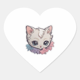 Cute Kawaii Kitten 1 Heart Sticker