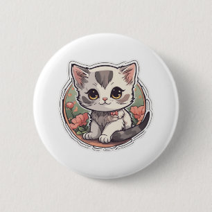 Cute Kawaii Kitten   6 Cm Round Badge