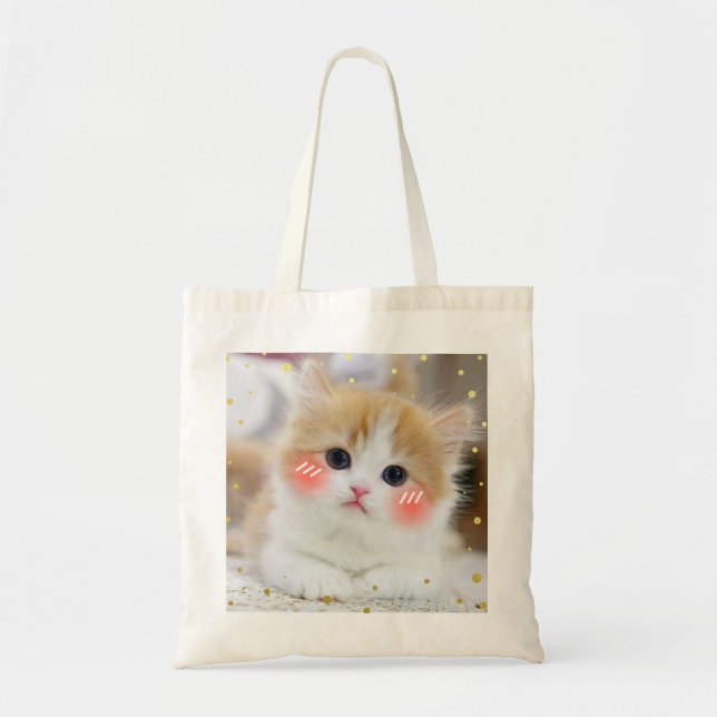 Cute Kawaii Kitten Blush Face Tote Bag (Front)