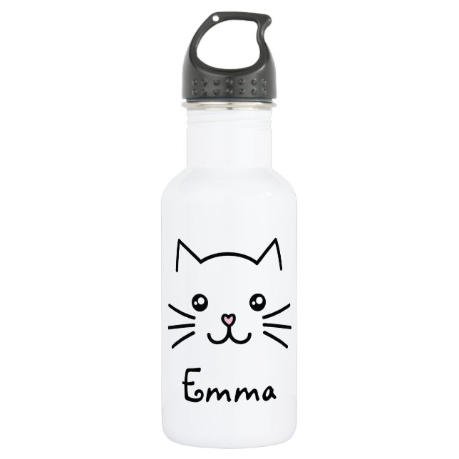 Cute Kawaii Kitten Cat Face With Pink Heart Nose 532 Ml Water Bottle (Front)