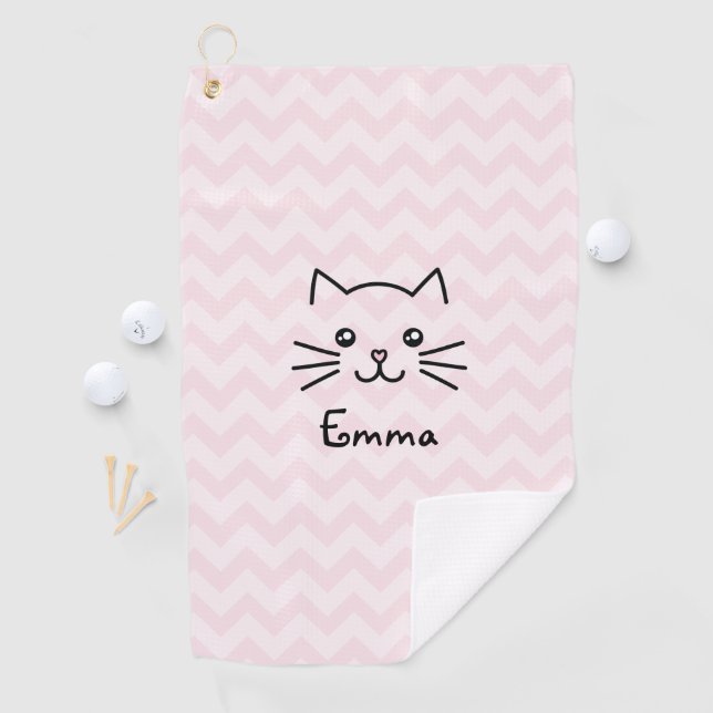 Cute Kawaii Kitten Cat Face With Pink Heart Nose Golf Towel (InSitu)