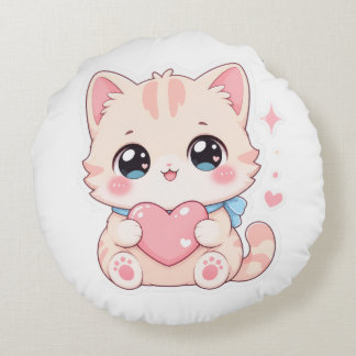 Cute Kawaii Kitten Pink Heart Graphic Pillow