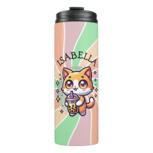 Cute Kawaii Kitten with Bubble Tea Personalized Thermal Tumbler