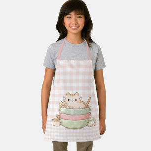 Cute Kawaii Kitty Cat Baking Pastel Gingham Pink Apron