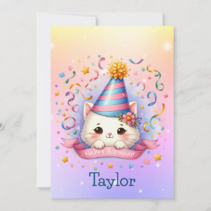 Cute  Kawaii Kitty Cat Birthday Greeting Card