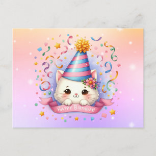 Cute Kawaii Kitty Cat Birthday Greeting PostCard