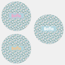 Cute kawaii kitty pattern azure blue name