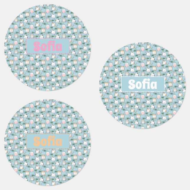 Cute kawaii kitty pattern azure blue name (Group)