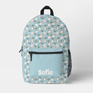 Cute kawaii kitty pattern azure blue name printed backpack