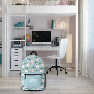 Cute kawaii kitty pattern azure blue printed backpack