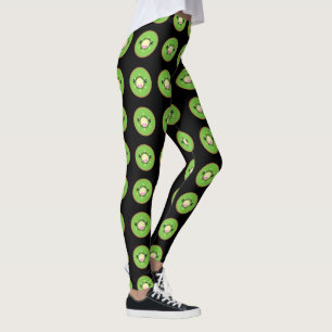 cute kawaii kiwi fruit pattern black leggings