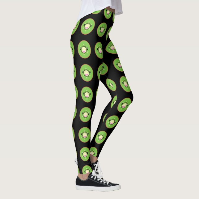 cute kawaii kiwi fruit pattern black leggings (Right)