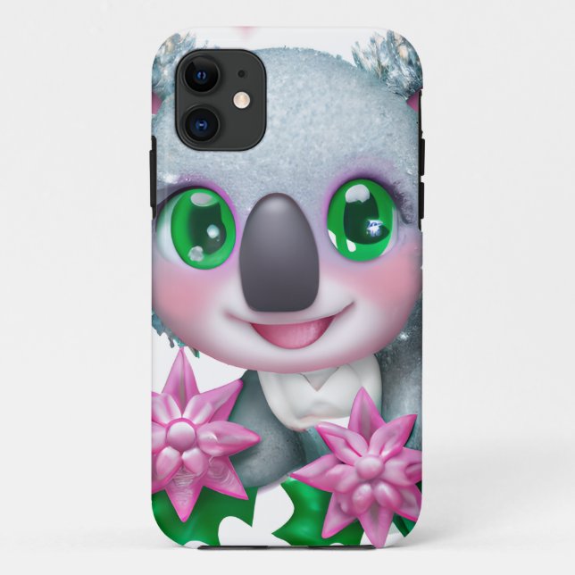 Cute Kawaii Koala Bear with Flowers Case-Mate iPhone Case (Back)
