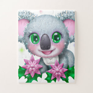 Cute Kawaii Koala Bear with Flowers Jigsaw Puzzle