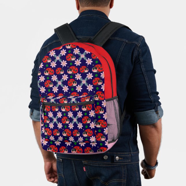 Cute Kawaii Ladybug Floral Seamless Pattern  Printed Backpack (Insitu (Model))