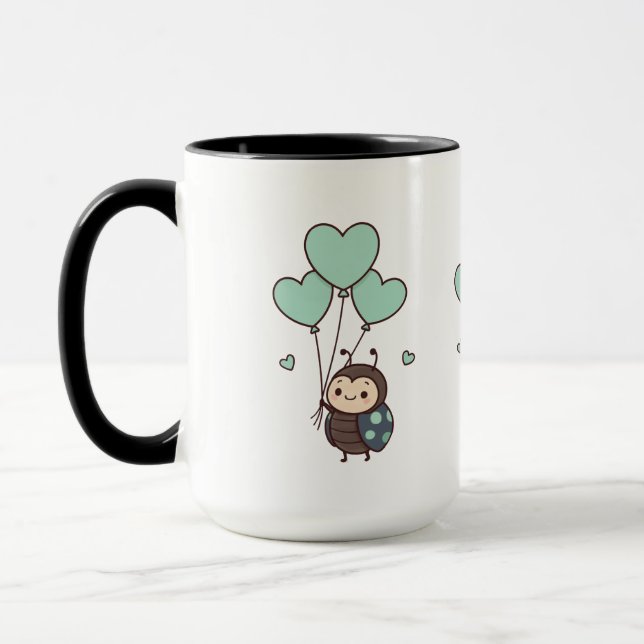 Cute Kawaii Ladybug Heart Balloon Art' Mug (Left)