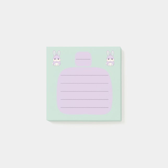 Cute Kawaii Lavender Bunny Lined Mint Post-it Note (Front)