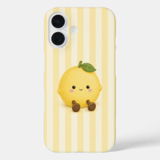 Cute Kawaii Lemon on Yellow Stripes iPhone Case